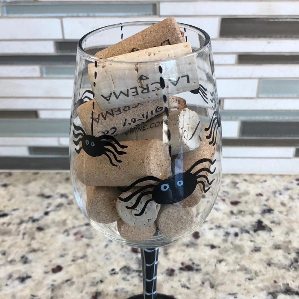 Beautiful Hand Painted Halloween Spider Wine Glass